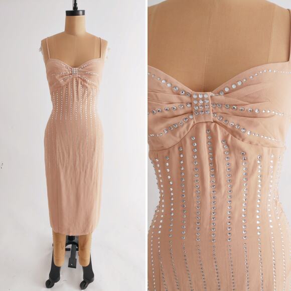 Elegant Peach Embellished Dress - Picture 1 of 11